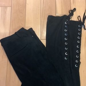 Size medium forever 21 black suede like pants with lace up detail on calves